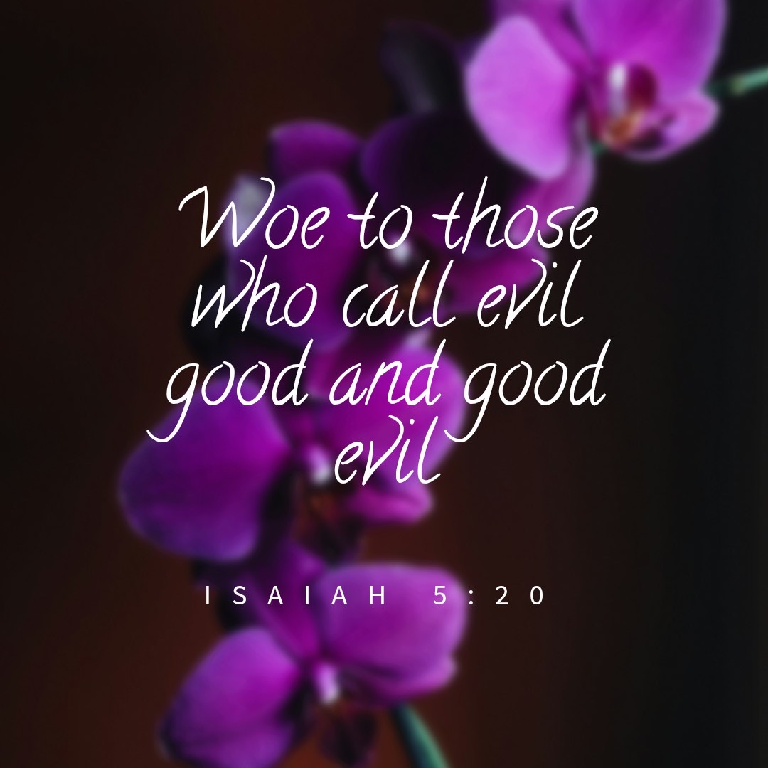 Quote from Isaiah 5:20, woe to those who call evil good and good evil