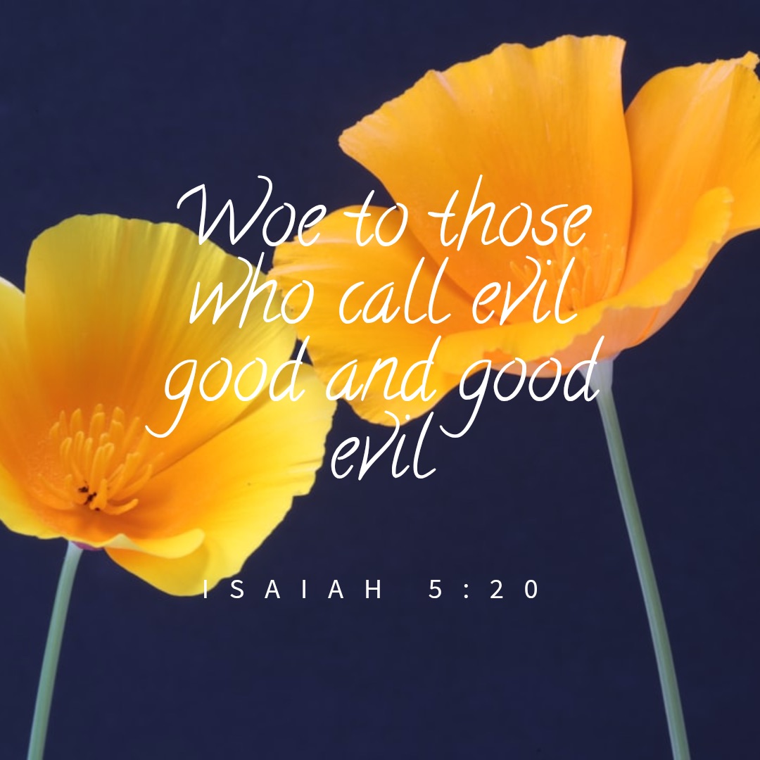 Quote from Isaiah 5:20, woe to those who call evil good and good evil